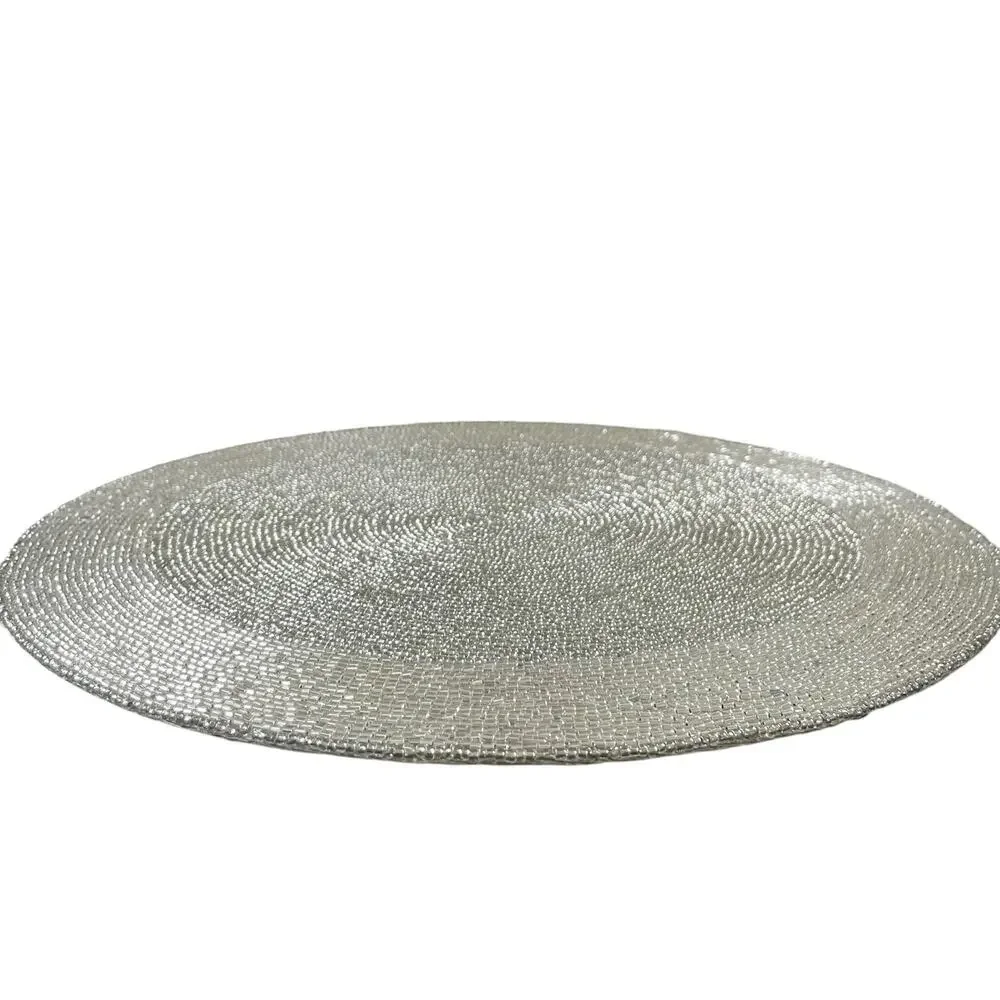 TIRAMISU Hand Beaded Placemat 15in Metallic SILVER Holiday Glam Decor New
